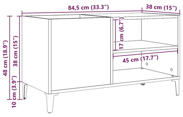 Antik fa színű szerelt fa hanglemezszekrény 84,5x38x48 cm