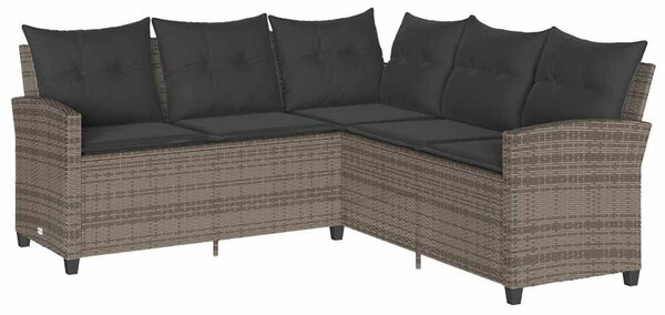 Szürke polyrattan L-alakú kanapé párnákkal