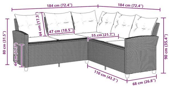 Szürke polyrattan L-alakú kanapé párnákkal