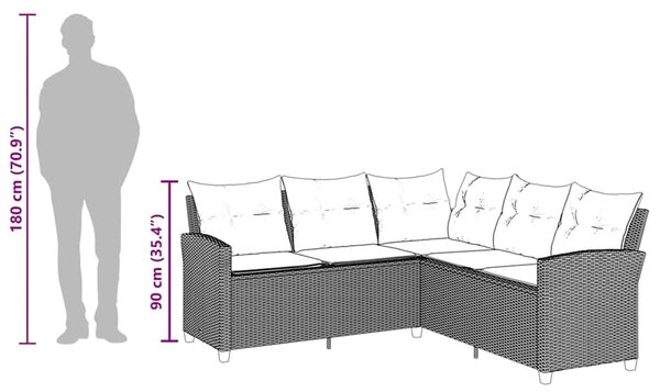 Szürke polyrattan L-alakú kanapé párnákkal