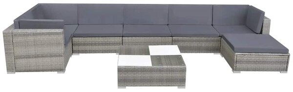 8-részes szürke polyrattan kerti bútorszett párnákkal