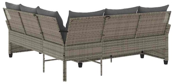 Szürke polyrattan L-alakú kanapé párnákkal