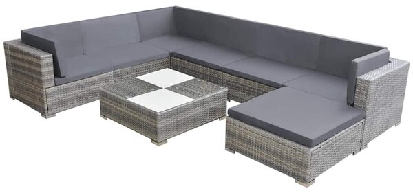 8-részes szürke polyrattan kerti bútorszett párnákkal