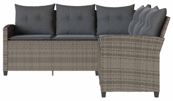 Szürke polyrattan L-alakú kanapé párnákkal