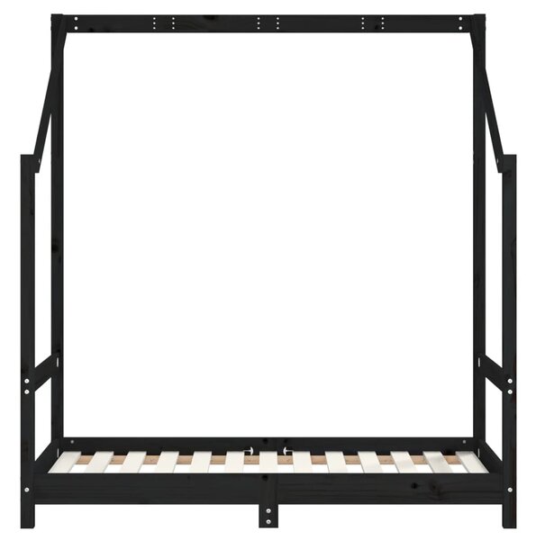 Fekete tömör fenyőfa gyerekágykeret 70 x 140 cm