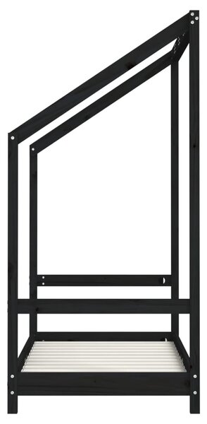 Fekete tömör fenyőfa gyerekágykeret 70 x 140 cm