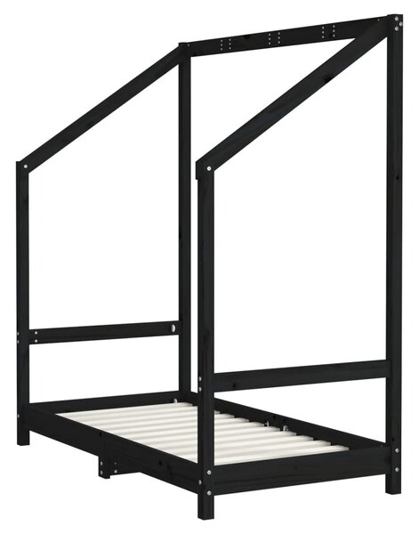 Fekete tömör fenyőfa gyerekágykeret 70 x 140 cm