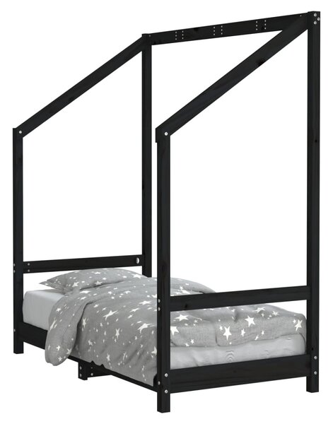 Fekete tömör fenyőfa gyerekágykeret 70 x 140 cm