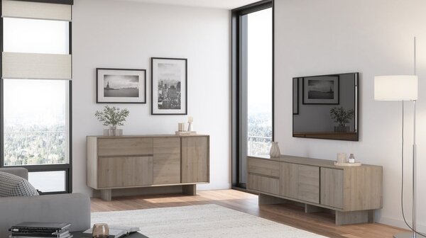 Natúr színű komód tölgyfa dekorral 146x76x45 cm Carpi – Marckeric