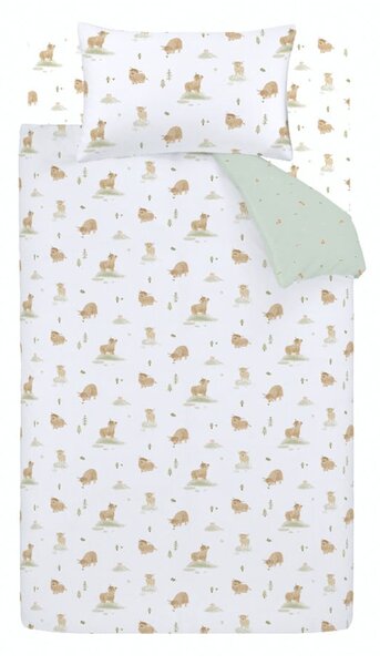 Fehér-zöld egyszemélyes pamut gyerek ágyneműhuzat 135x200 cm Mini Moo Cow – Bianca