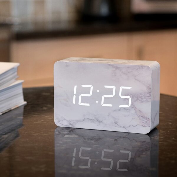 Brick Marble Click Clock szürke márványszínű ébresztőóra fehér LED kijelzővel - Gingko