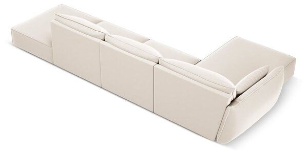 Bézs bársony sarokkanapé (bal oldali-heverő résszel) Vanda – Mazzini Sofas