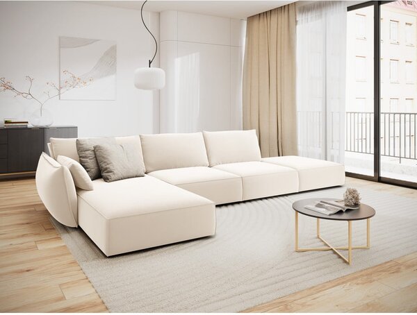 Bézs bársony sarokkanapé (bal oldali-heverő résszel) Vanda – Mazzini Sofas