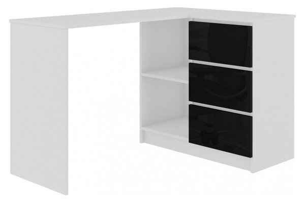 KORDA B16 íróasztal, 124,5x77x50, fehér/magasfényű fekete, jobbos