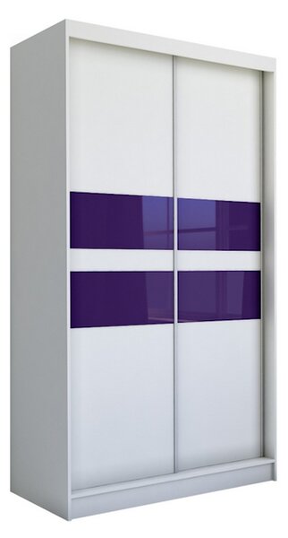IRIS tolóajtós ruhásszekrény, 150x216x61, fehér/lila üveg
