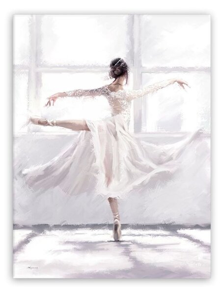 Vászon falikép, fehér ruhás ballerina, 60x80 cm, fehér - OPERA