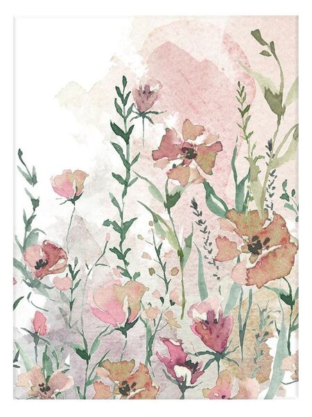 Vászon falikép, rózsaszín virágos rét, 60x80 cm, pasztell rózsaszín - PRAIRIE ROSE