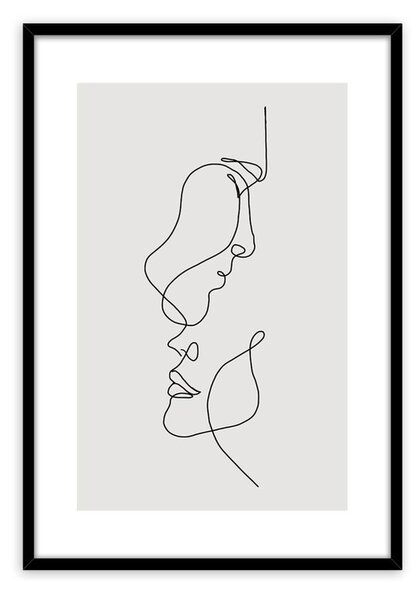 Keretezett falikép, vonalrajz, férfi és női arc, 50x70 cm, fekete - MI-COUPLE