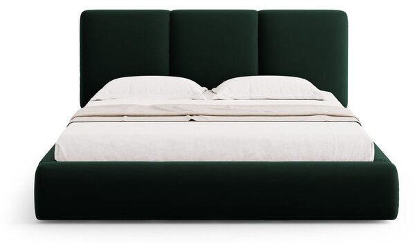 Sötétzöld bársony kárpitozott ágyneműtartós franciaágy ágyráccsal 180x200 cm Brody – Mazzini Beds