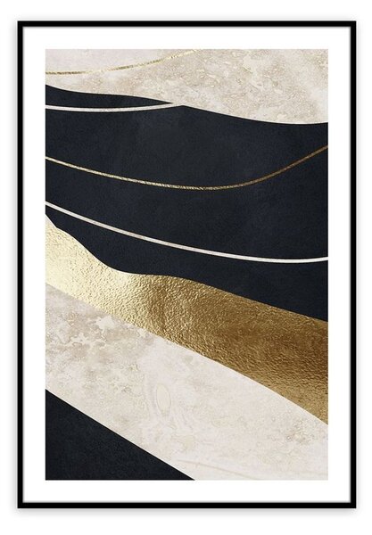 Keretezett falikép, arany absztrakt mintával, 50x70 cm, fekete - ABSTRAIT CAFE CREME