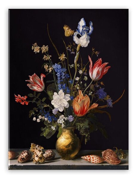 Üveg falikép, virágcsokor vázában, 50x70 cm, fekete - BOUQUET