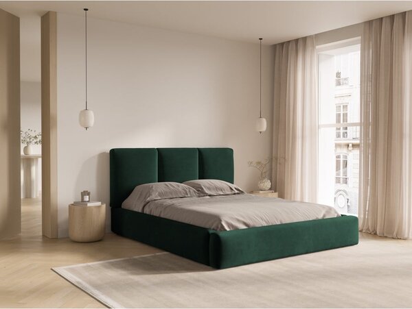 Sötétzöld bársony kárpitozott ágyneműtartós franciaágy ágyráccsal 180x200 cm Brody – Mazzini Beds