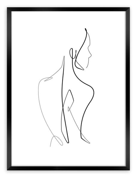 Keretezett falikép, vonalrajz, női alak, 30x40 cm, fekete - SILHOUETTE