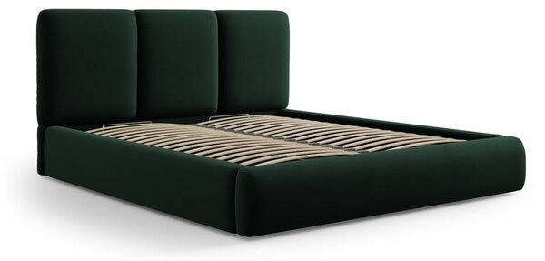 Sötétzöld bársony kárpitozott ágyneműtartós franciaágy ágyráccsal 180x200 cm Brody – Mazzini Beds