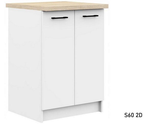 OLIWIA S60 2D alsó konyhaszekrény munkalappal, 60x85,5x46/60, fehér/sonoma