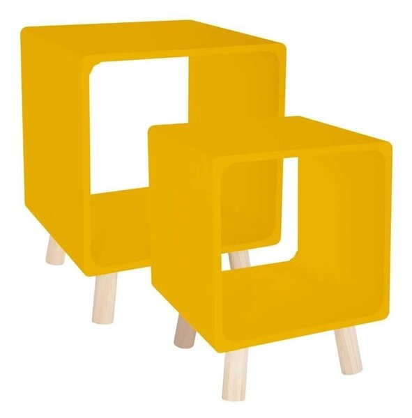 Kocka alakú asztalka szett, tárolórésszel, 2 db, sárga - CUBO