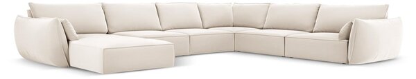 Bézs bársony sarokkanapé (jobb oldali-U alakú) Vanda – Mazzini Sofas