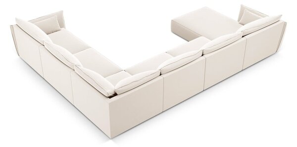 Bézs bársony sarokkanapé (jobb oldali-U alakú) Vanda – Mazzini Sofas