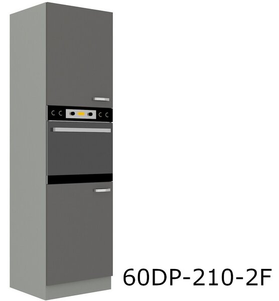 GREY magas süllyesztett konyhaszekrény 60 DP-210 2F, 60x210x57, szürke/szürke magasfényű