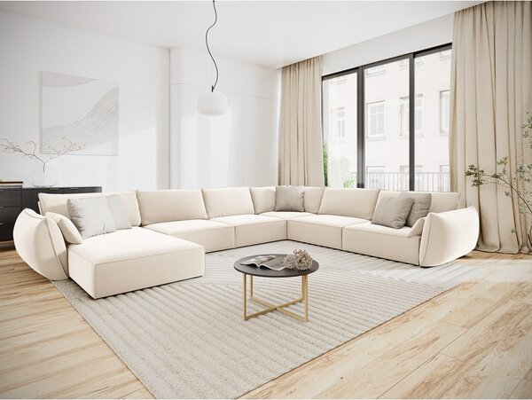 Bézs bársony sarokkanapé (jobb oldali-U alakú) Vanda – Mazzini Sofas