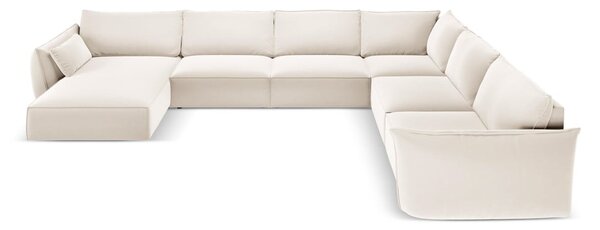 Bézs bársony sarokkanapé (jobb oldali-U alakú) Vanda – Mazzini Sofas
