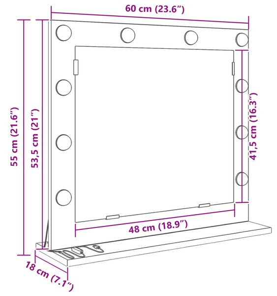 Toalett Tükör tükörrel Fehér 60 x 55 x 18 cm Üveg és mérnöki fa