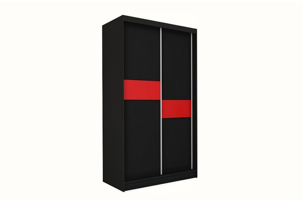 LIVIA tolóajtós ruhásszekrény, fekete/piros üveg, 150x216x61