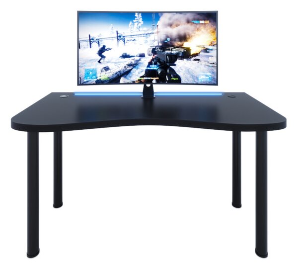 Y2 Számítógépasztal + LED, 135x73-76x65, fekete/fekete lábak