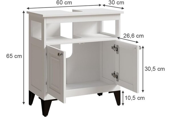 Vicco Vanity fehér fürdőszobai mosdószekrény–60×65×30 cm