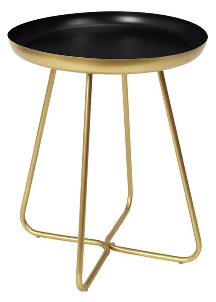 Fényes tálcás kerek asztalka, arany-fekete - CHANTERELLE