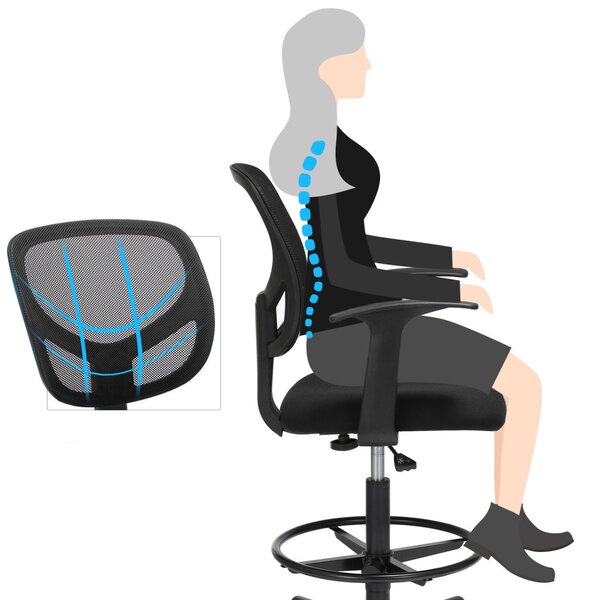 SONGMICS Ergonomikus Magas Irodai Szék Karfával és Lábtámasszal Fekete