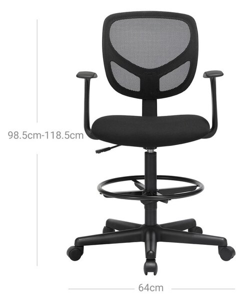 SONGMICS Ergonomikus Magas Irodai Szék Karfával és Lábtámasszal Fekete