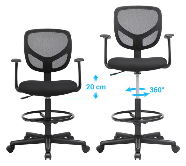 SONGMICS Ergonomikus Magas Irodai Szék Karfával és Lábtámasszal Fekete