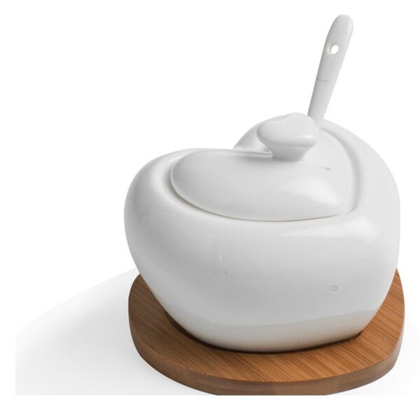 Heart porcelán cukortartó kiskanállal, bambusz alátéttel - Brandini