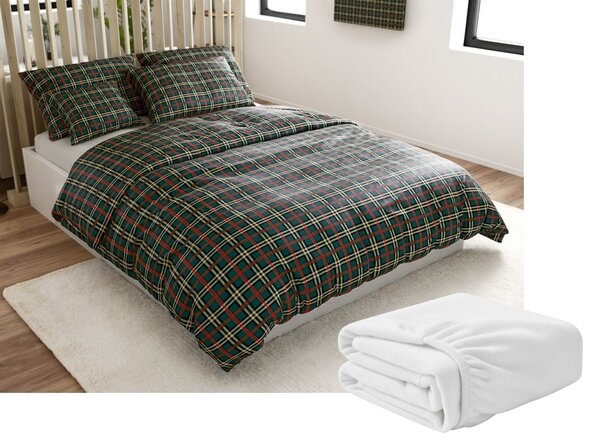 GLENMOORE zöld mikroplüss ágyneműhuzat szett + SOFT 90x200 cm fehér mikroplüss lepedő, egyszemélyes