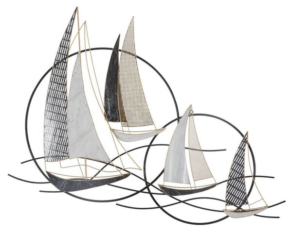Hajókat ábrázoló fém fali dekoráció, ezüst-barna - BALATON