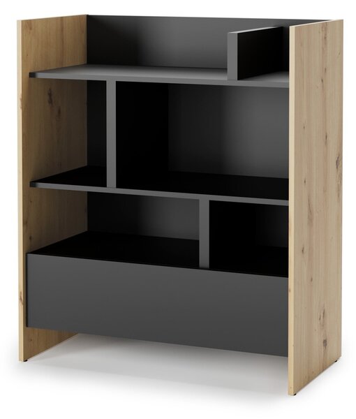 Könyvespolc Concept Lenart VIII, Fiókokkal, Nyitott, Laminált forgácslap, 108x92x46cm, Fekete, Artisan tölgy