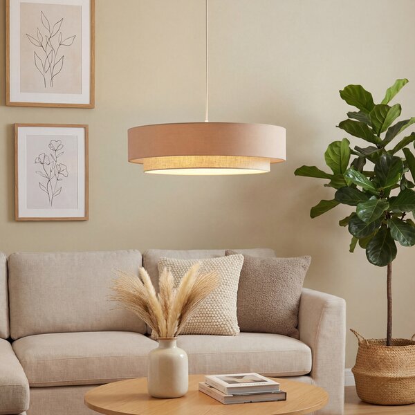 Modern, bézs függőlámpa természetes színnel, 50 cm, 3 égős - Drum Duo