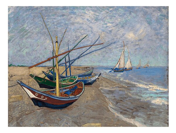 Vincent van Gogh - Fishing Boats on the Beach at Les Saintes-Maries-de la Mer festményének másolata, 40 x 30 cm