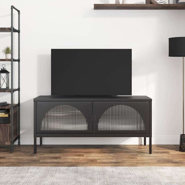 VidaXL Modern TV-szekrény - Fekete Acél és Üveg - 105x35x50 cm